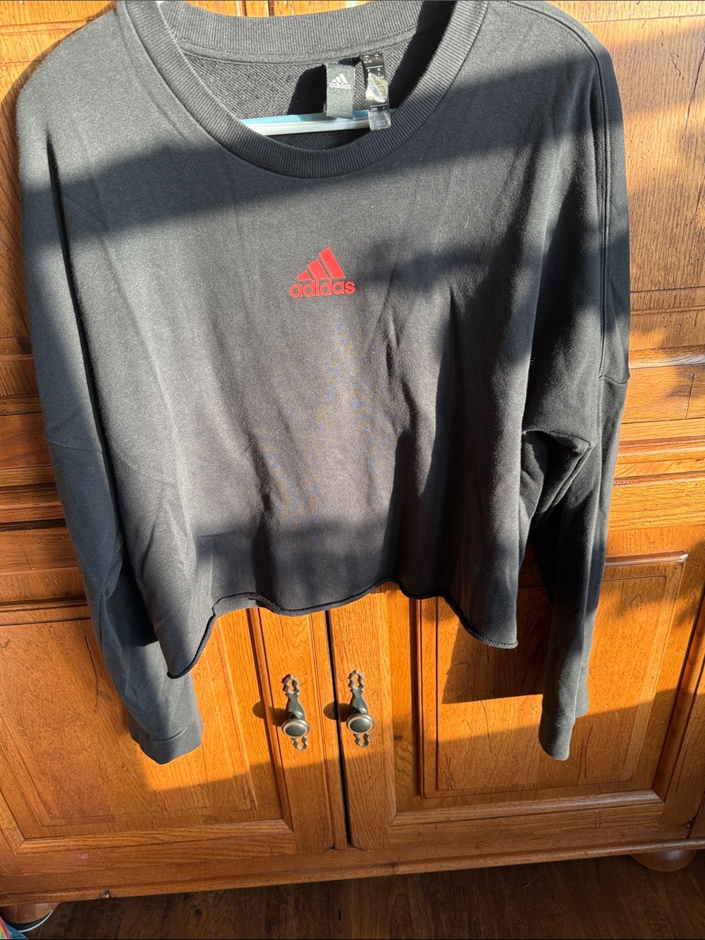 adidas Black Cropped Long-Sleeve Sweatshirt with Red Logo